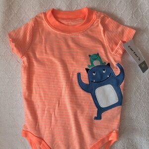 NEW Baby Onesie Orange and White Striped with Monsters Blue and Green Size 6 Mo